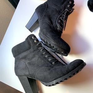 Black high heel lace up boot shoes